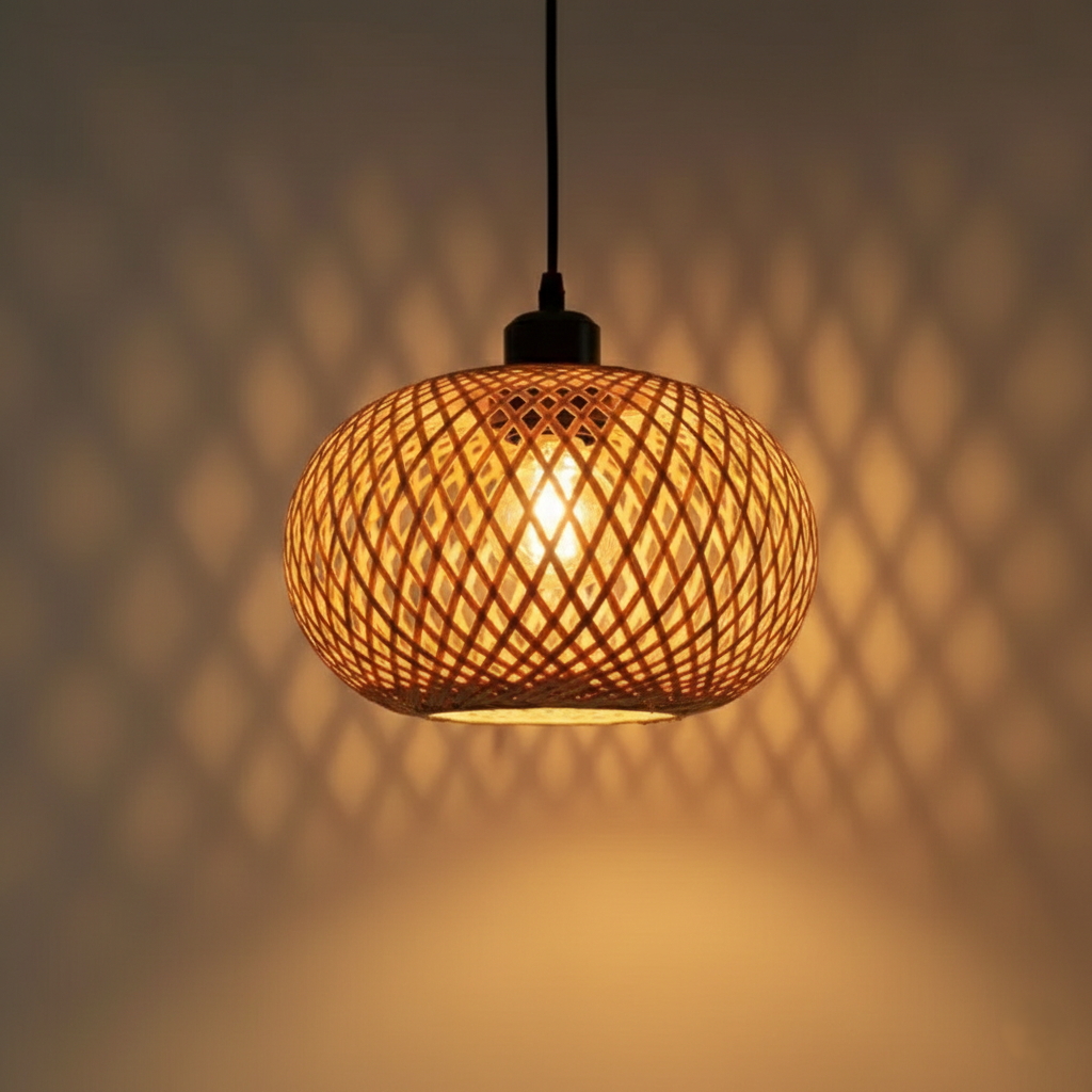 Handwoven Rattan Pendant Light | Natural Wicker Hanging Lamp for Kitchen, Dining Room & Living Room