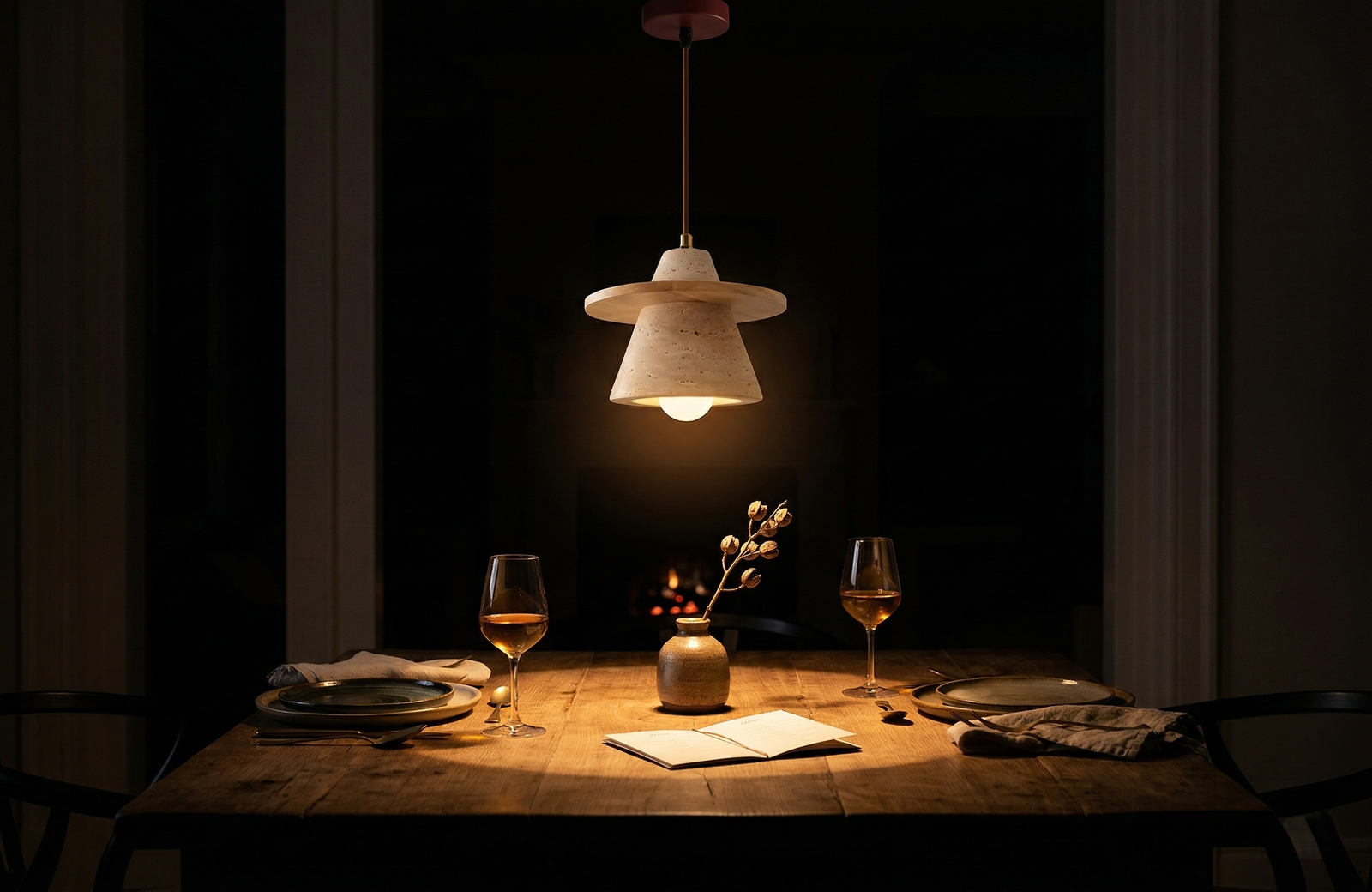 Yellow Travertine Stone Pendant Light | Modern E27 Hanging Lamp with 200CM Adjustable Wire
