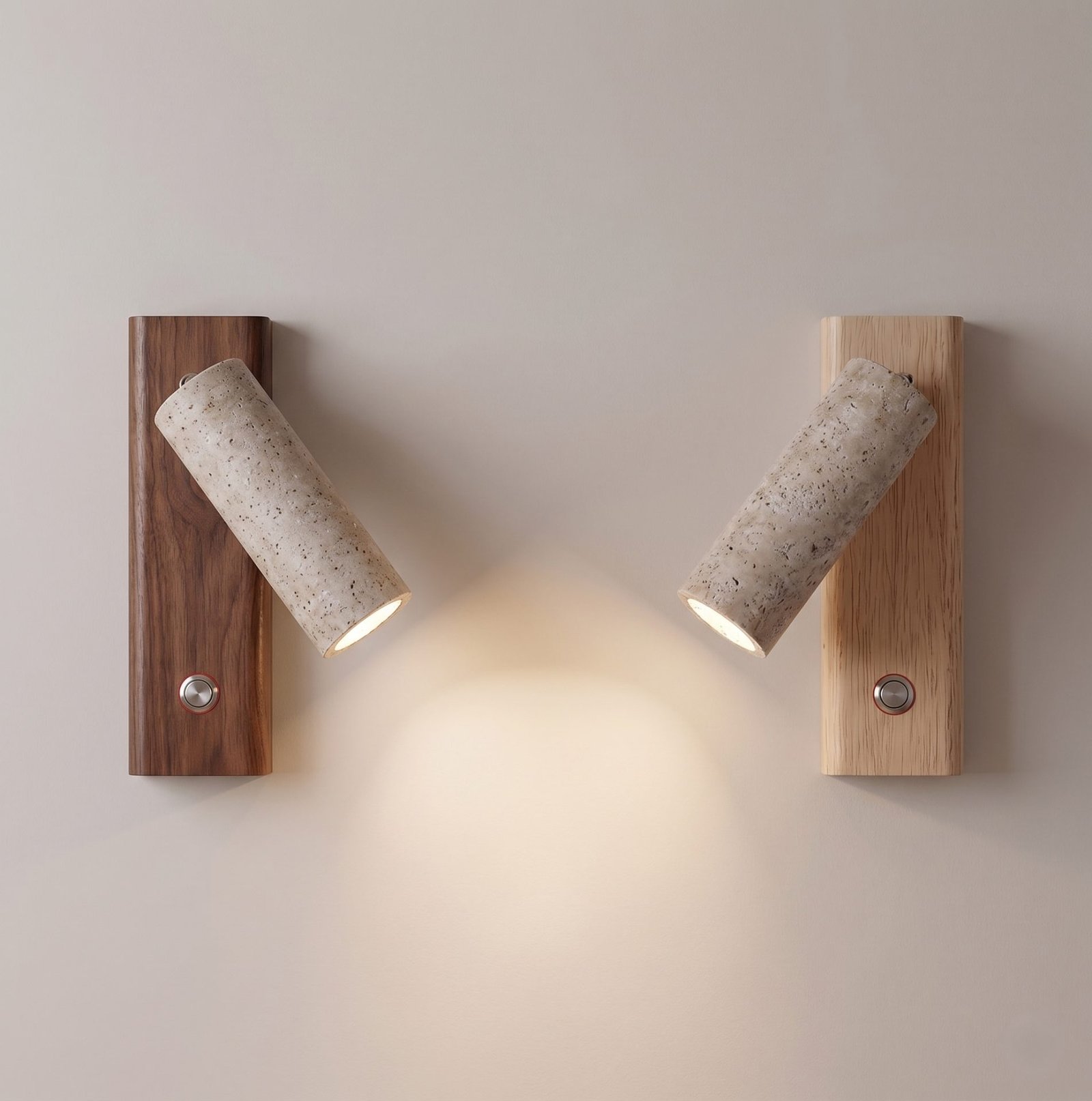 Wabi Sabi Yellow Travertine Stone Wall Lamp | Rotatable LED Sconce with Walnut or Log Wood Color