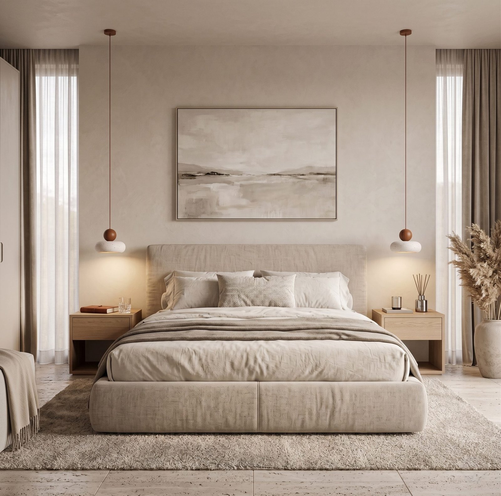 Natural Stone & Wood Pendant Light | Modern Yellow Stone Hanging Lamp for Bedroom & Dining