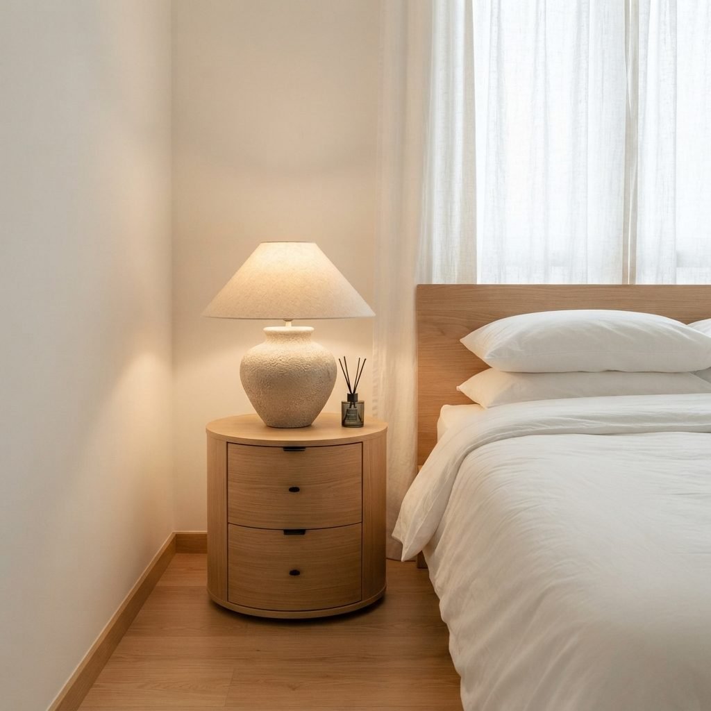 Wabi Sabi Ceramic Plug-In Table Lamp | Japanese Zen LED Bedside Lamp with Fabric Shade