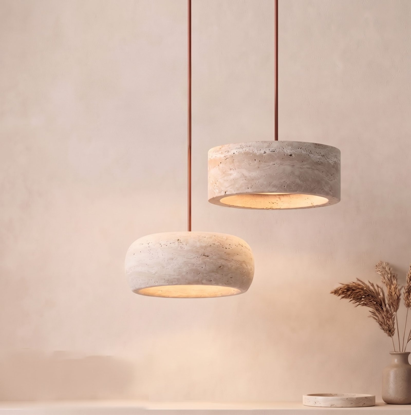 Modern Travertine Stone Pendant Light | Natural LED Hanging Lamp for Bedroom, Dining & Kitchen