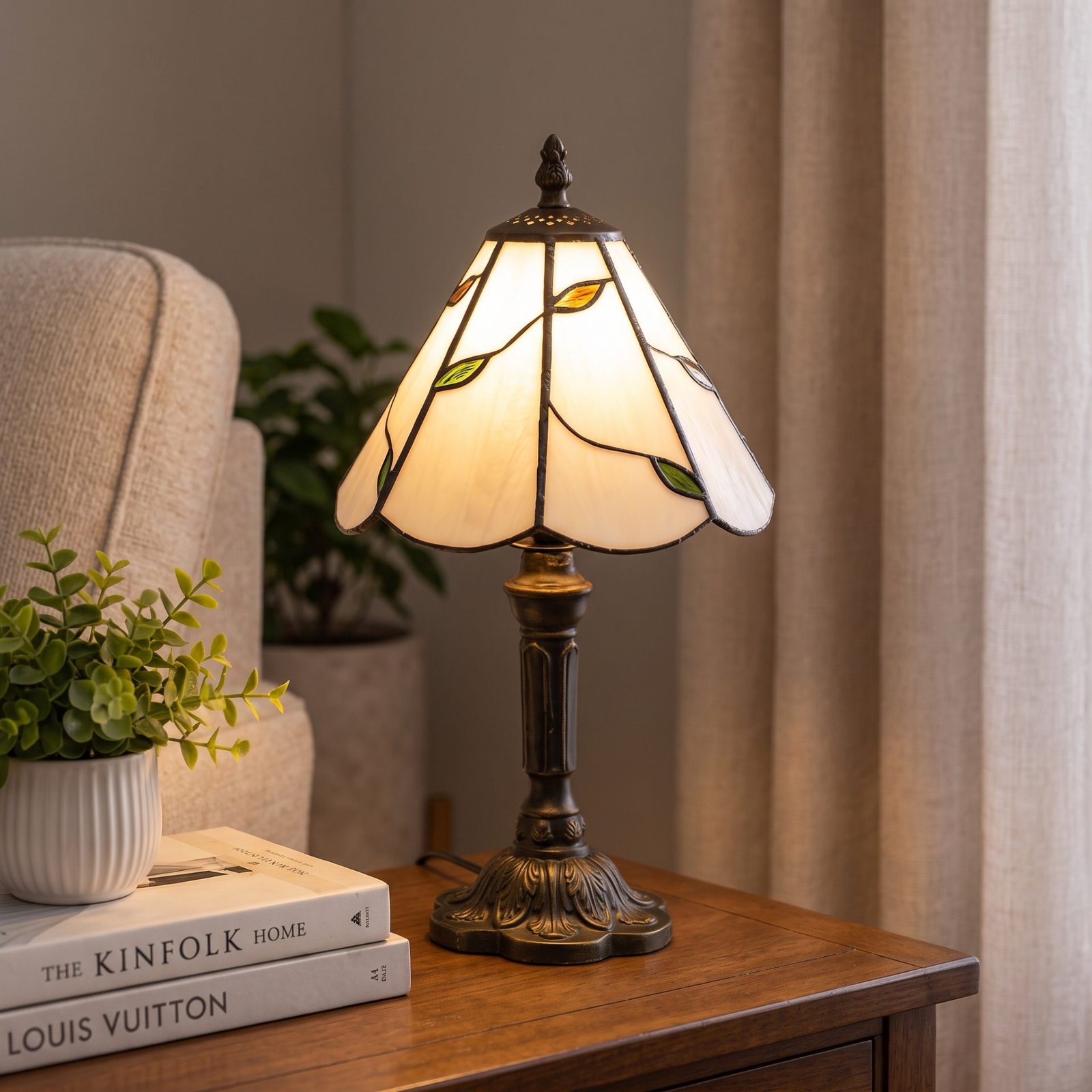 Vintage Tiffany Plug-In Stained Glass Table Lamp | Bedside Light for Bedroom & Living Room