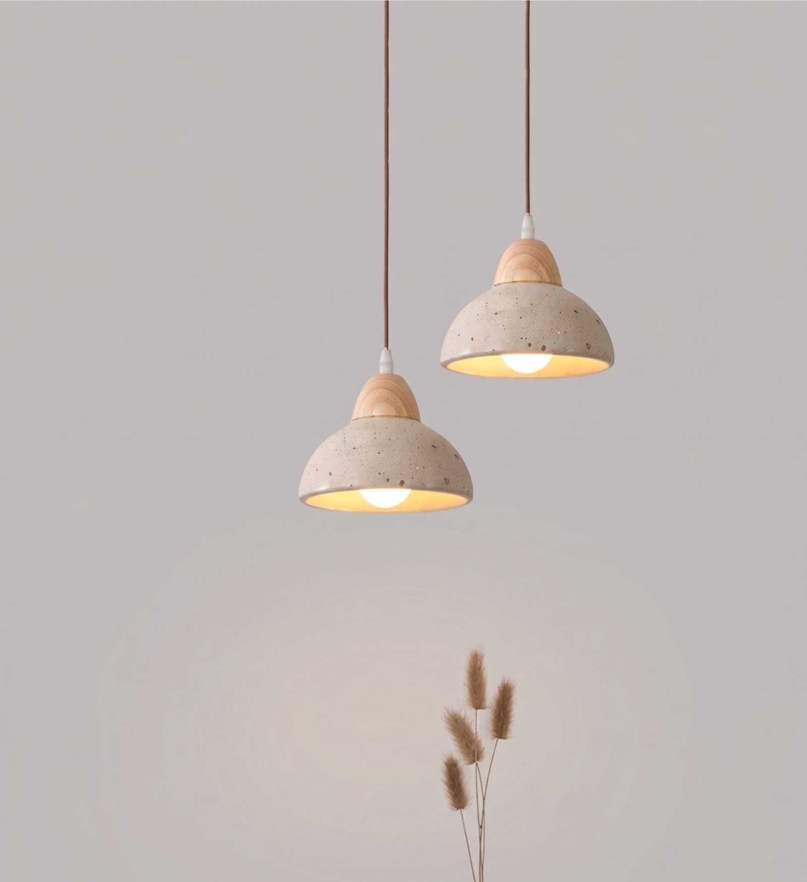 Japanese Wabi Sabi Travertine Stone & Wood Pendant Light | LED Hanging Lamp for Bedroom & Dining