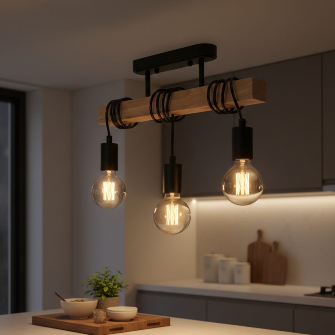 Retro Wooden Chandelier Pendant Light | 3-Light E27 Hanging Lamp for Kitchen, Dining Room & Living Room