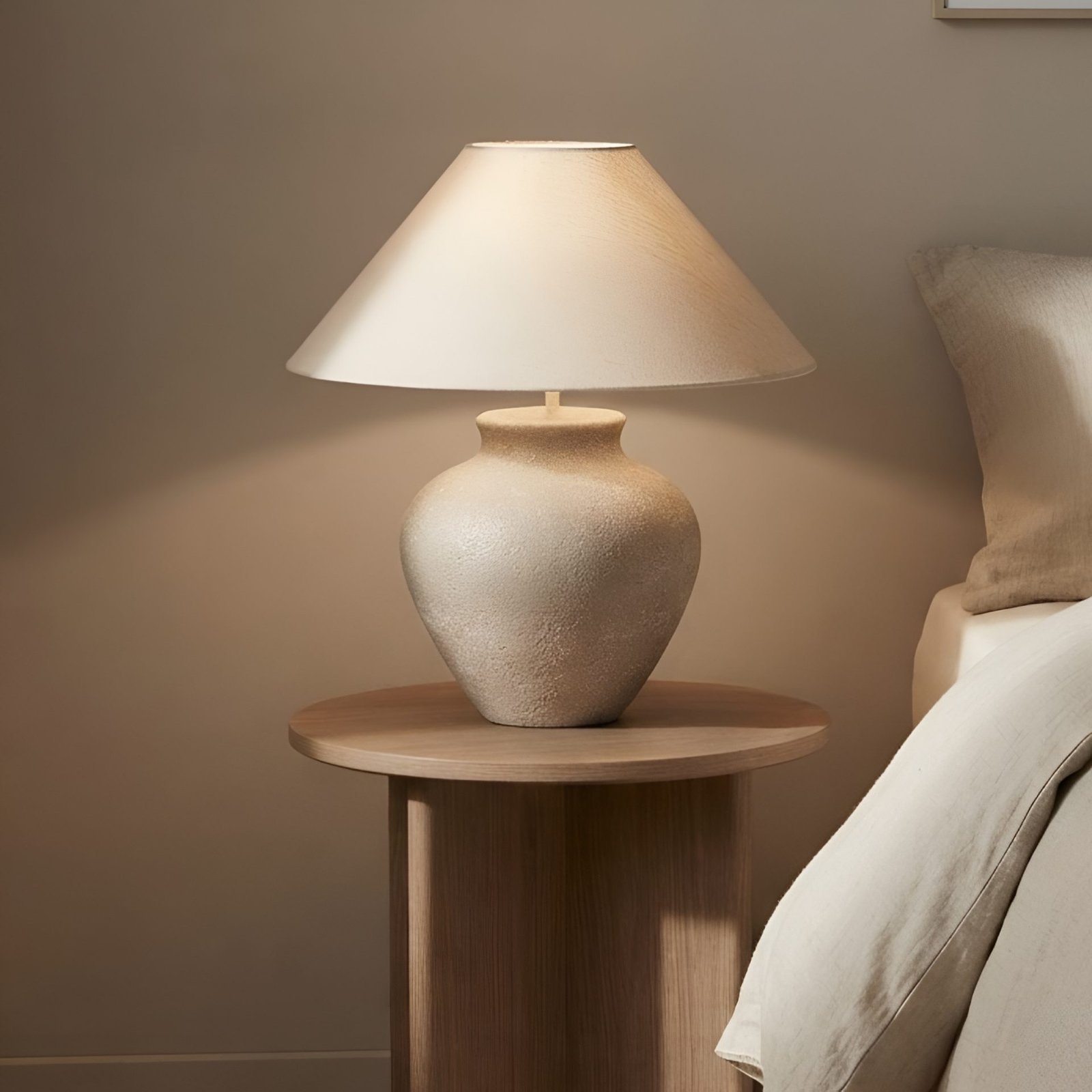 Wabi Sabi Ceramic Plug-In Table Lamp | Japanese Zen LED Bedside Lamp with Fabric Shade