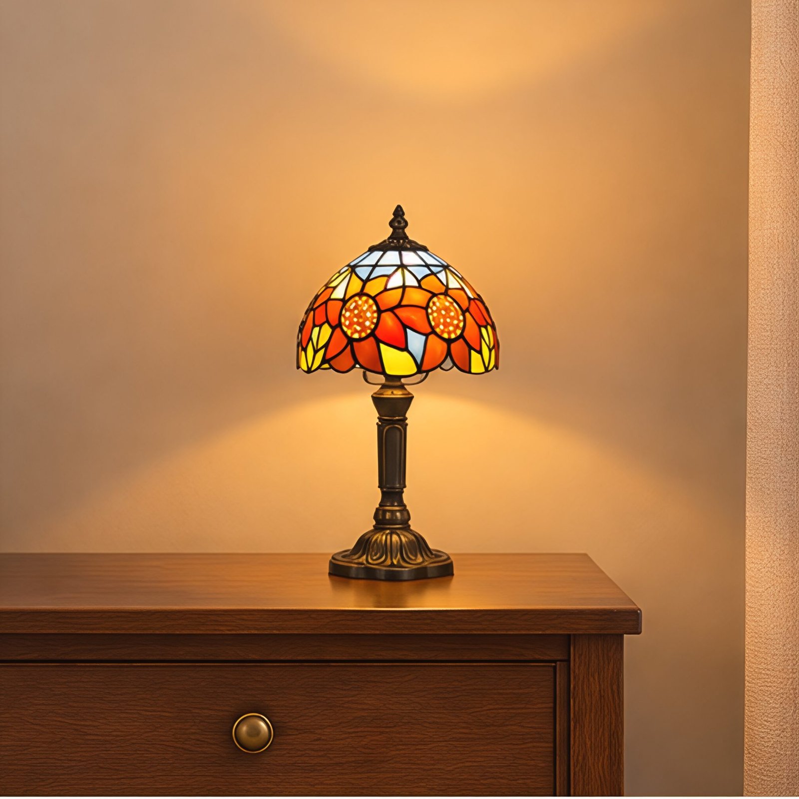 Tiffany-Inspired Stained Glass Plug-In Table Lamp | Floral Bedside Light for Bedroom & Living Room