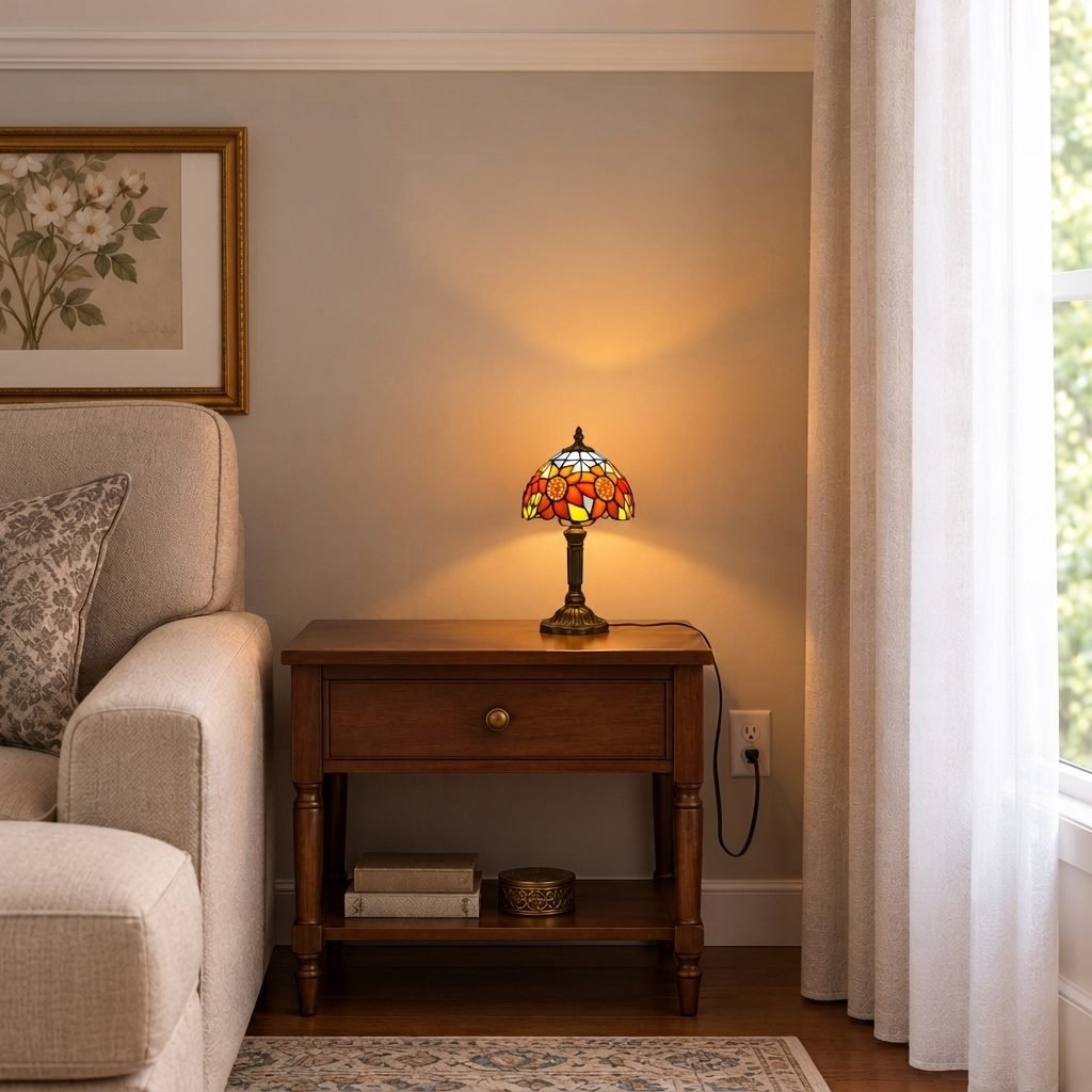 Tiffany-Inspired Stained Glass Plug-In Table Lamp | Floral Bedside Light for Bedroom & Living Room